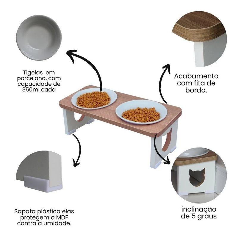 Comedouro e Bebedouro Elevado Pet Duplo em MDF – Linha Premium