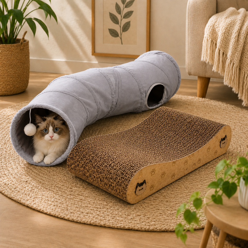 Kit Diversão - Túnel e Arranhador para Gatos -  Filhote